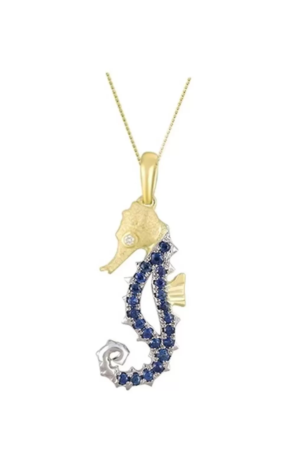 Pendants & Necklaces | Denny Wong 14K 2/Tone Single Sea Horse Pendant With Diamond And 22 Blue Sapphires
