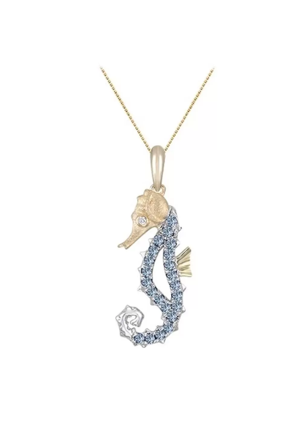 Pendants & Necklaces | Denny Wong 14K 2/Tone Single Sea Horse Pendant With Diamond And 22 Pastel Blue Sapphires
