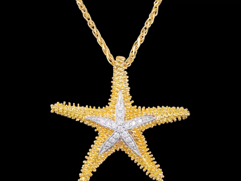 Hawaiian Jewelry | Denny Wong 14K 30Mm Starfish Pendant With 16 Diamonds