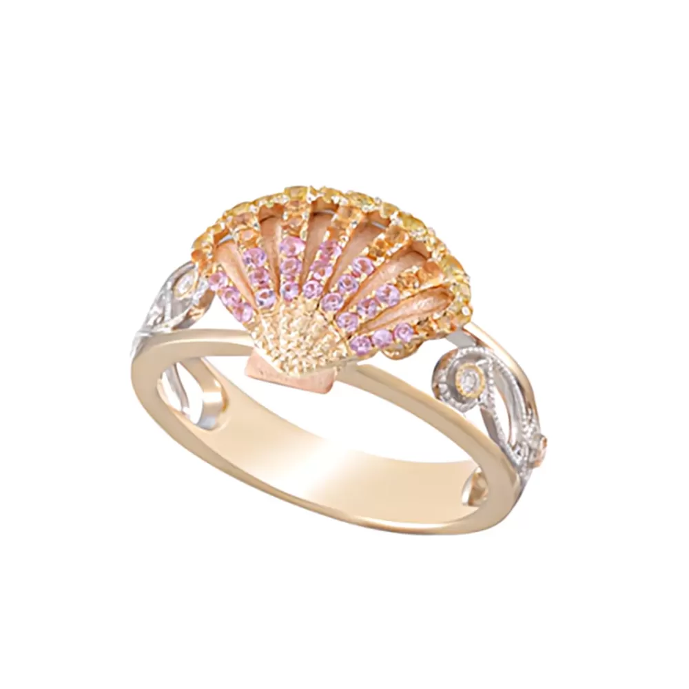 Rings | Denny Wong 14K 3/Tone Shell Ring With 4 Diamonds And 48 Colored Sapphires