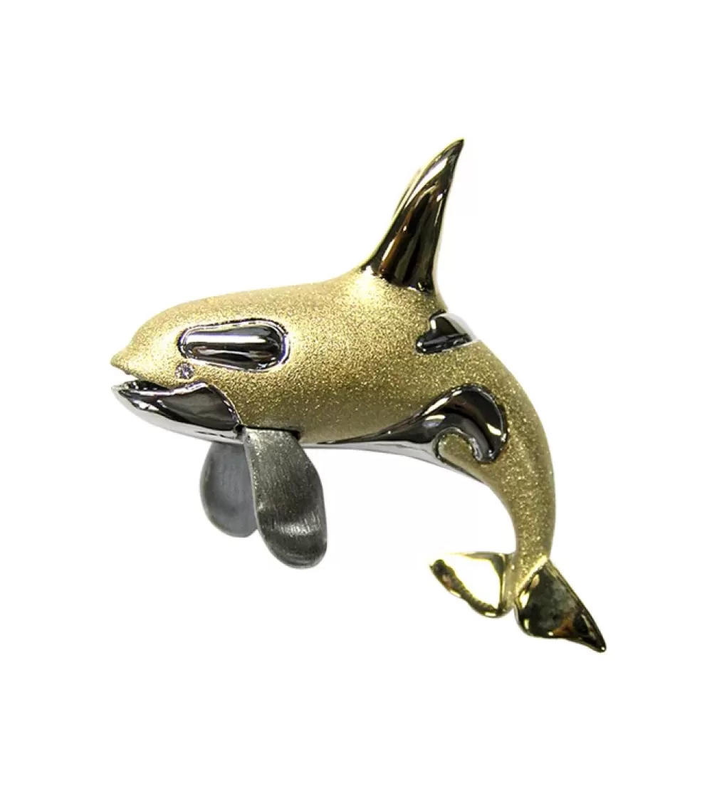 Pendants & Necklaces | Denny Wong 14K 40Mm 2/Tone (White And Yellow) Killer Whale Pendant With 2 Diamonds