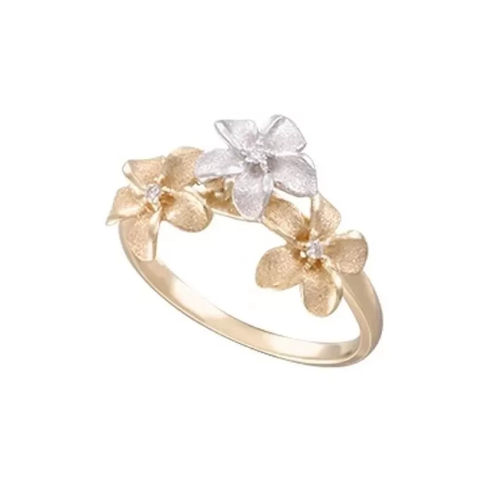 Rings | Denny Wong 14K 8Mm 2/Tone Plumeria Ring With 3 Diamonds