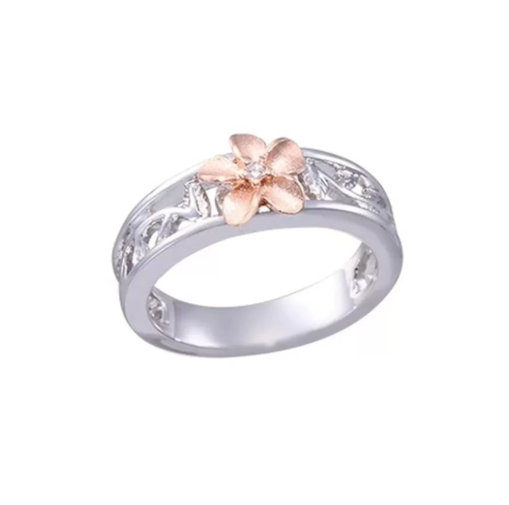 Rings | Denny Wong 14K 8Mm "Hang 5" Plumeria Ring With 0.02 Carats Diamond
