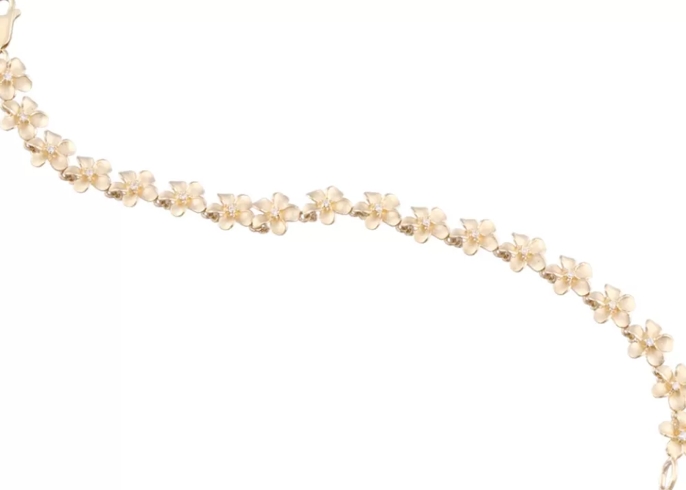 Hawaiian Jewelry | Denny Wong 14K 8Mm Plumeria Bracelet With 18 Diamonds