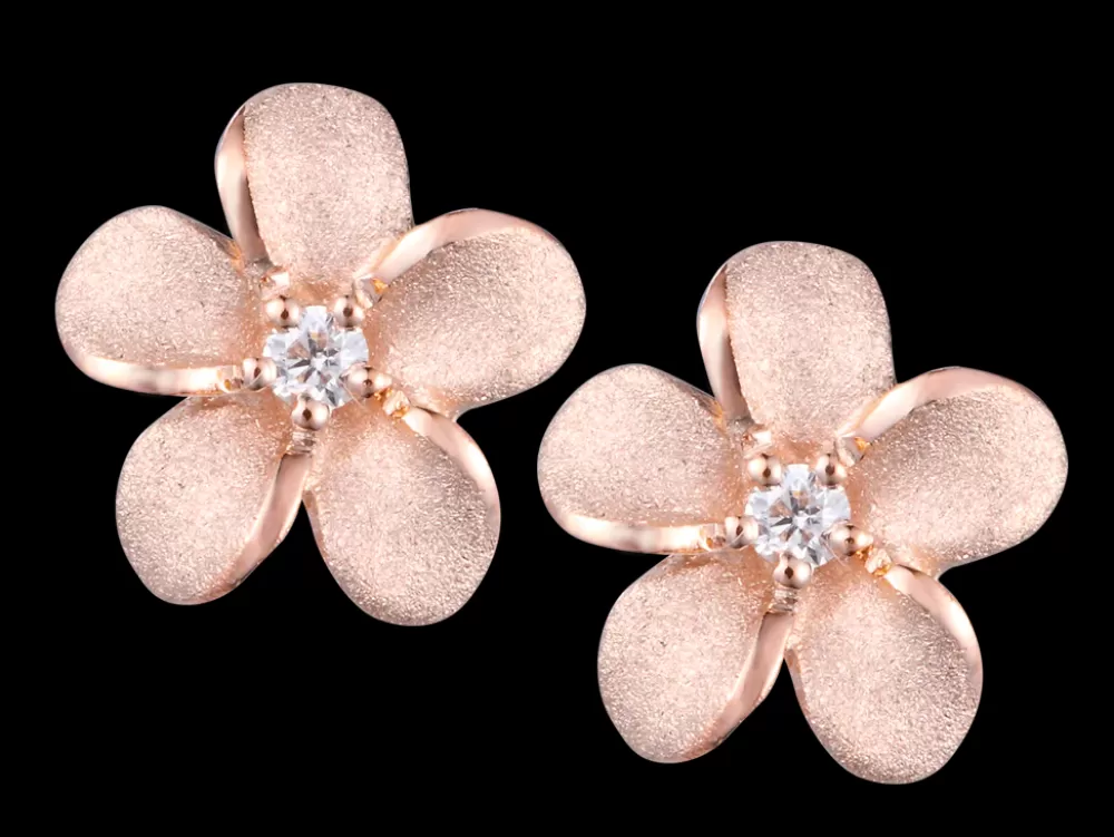 Hawaiian Jewelry | Denny Wong 14K 8Mm Plumeria Earrings With 2 Diamonds