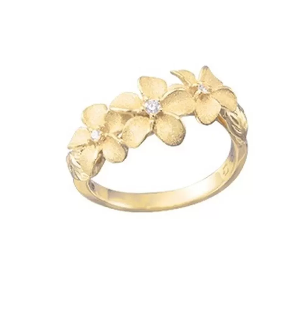 Rings | Denny Wong 14K 8Mm Plumeria Ring With 3 Diamonds