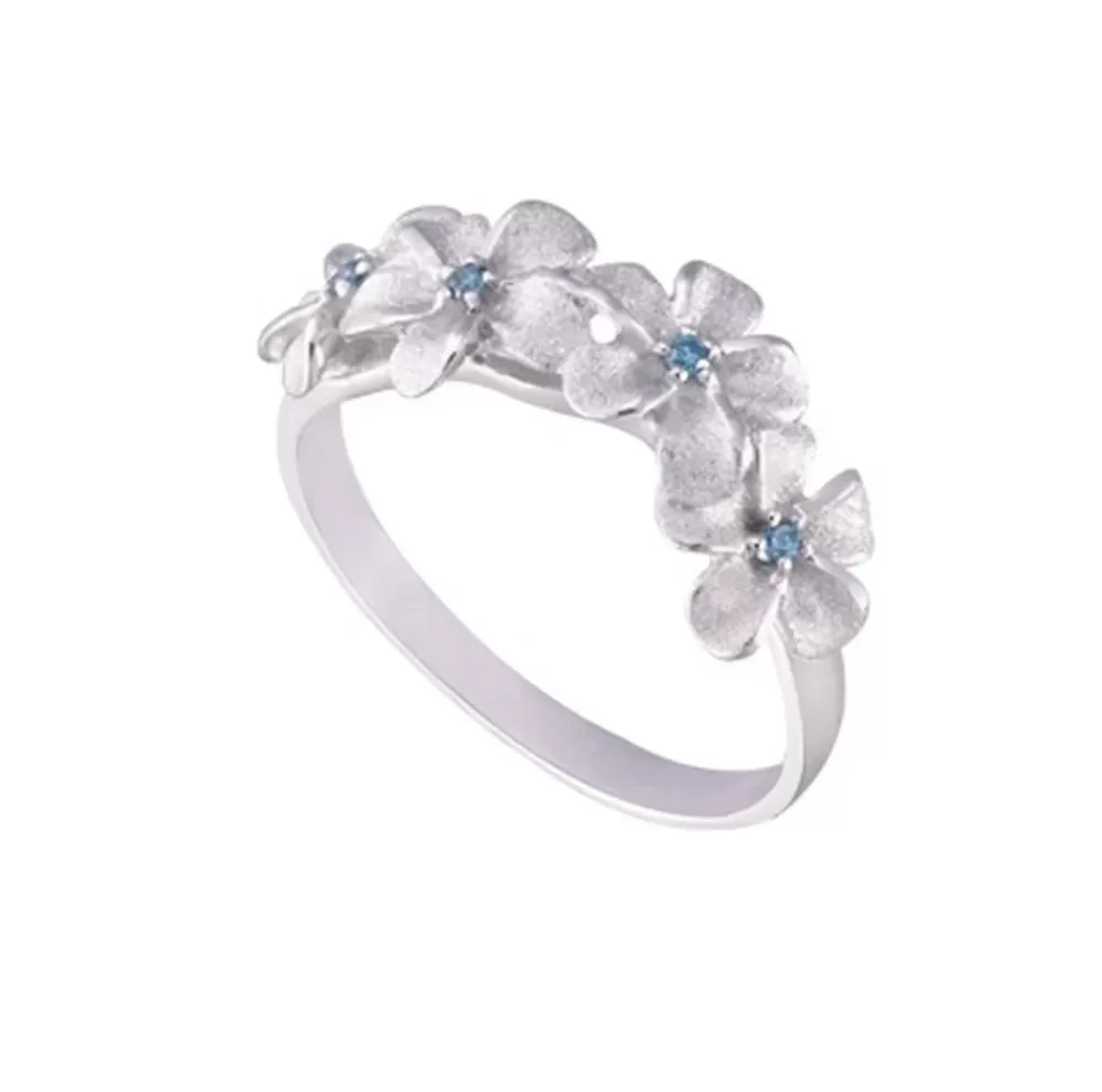 Rings | Denny Wong 14K 8Mm Plumeria Ring With 4 Blue Diamonds