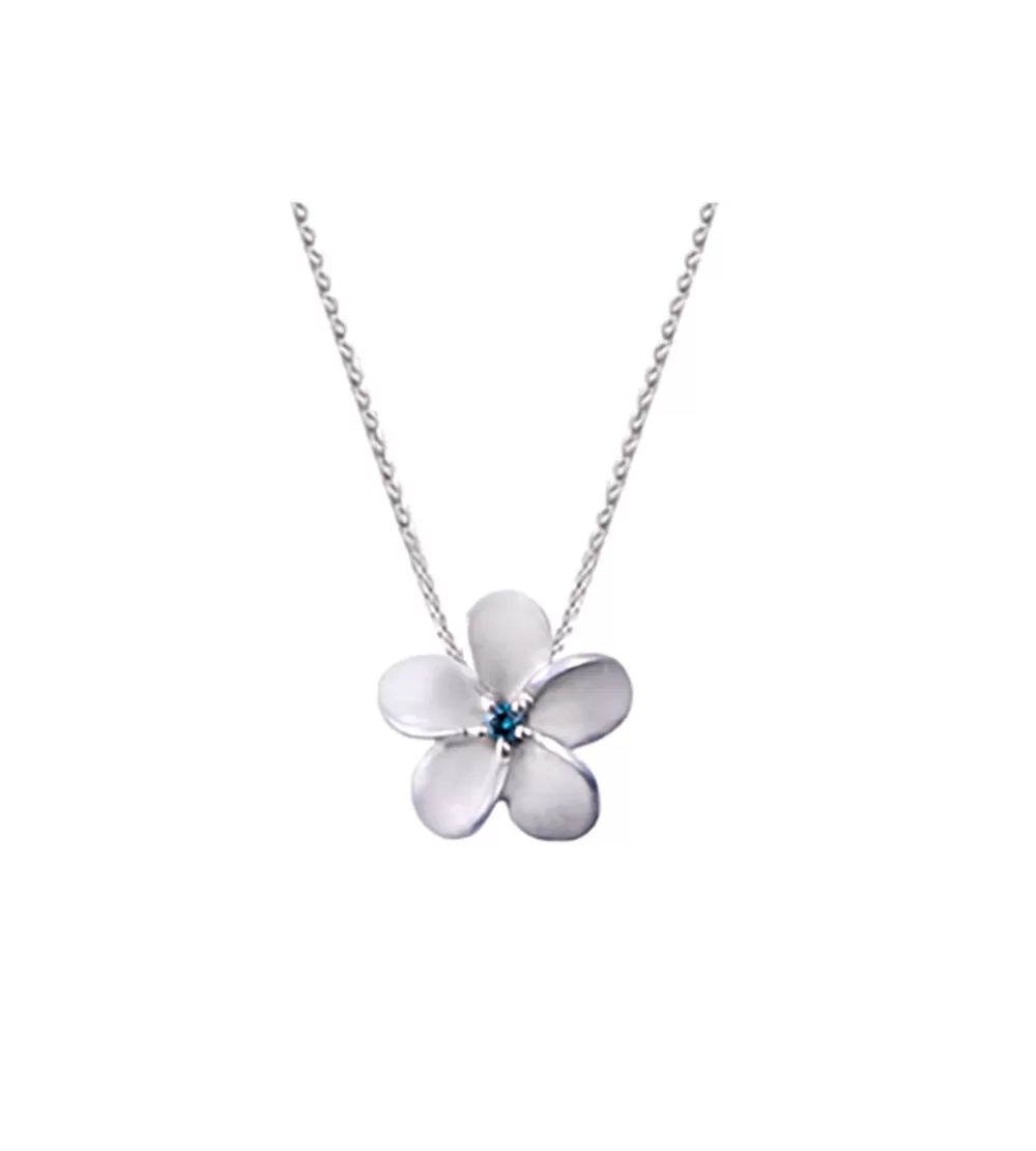 Pendants & Necklaces | Denny Wong 14K 8Mm Plumeria Slide With Blue Diamond