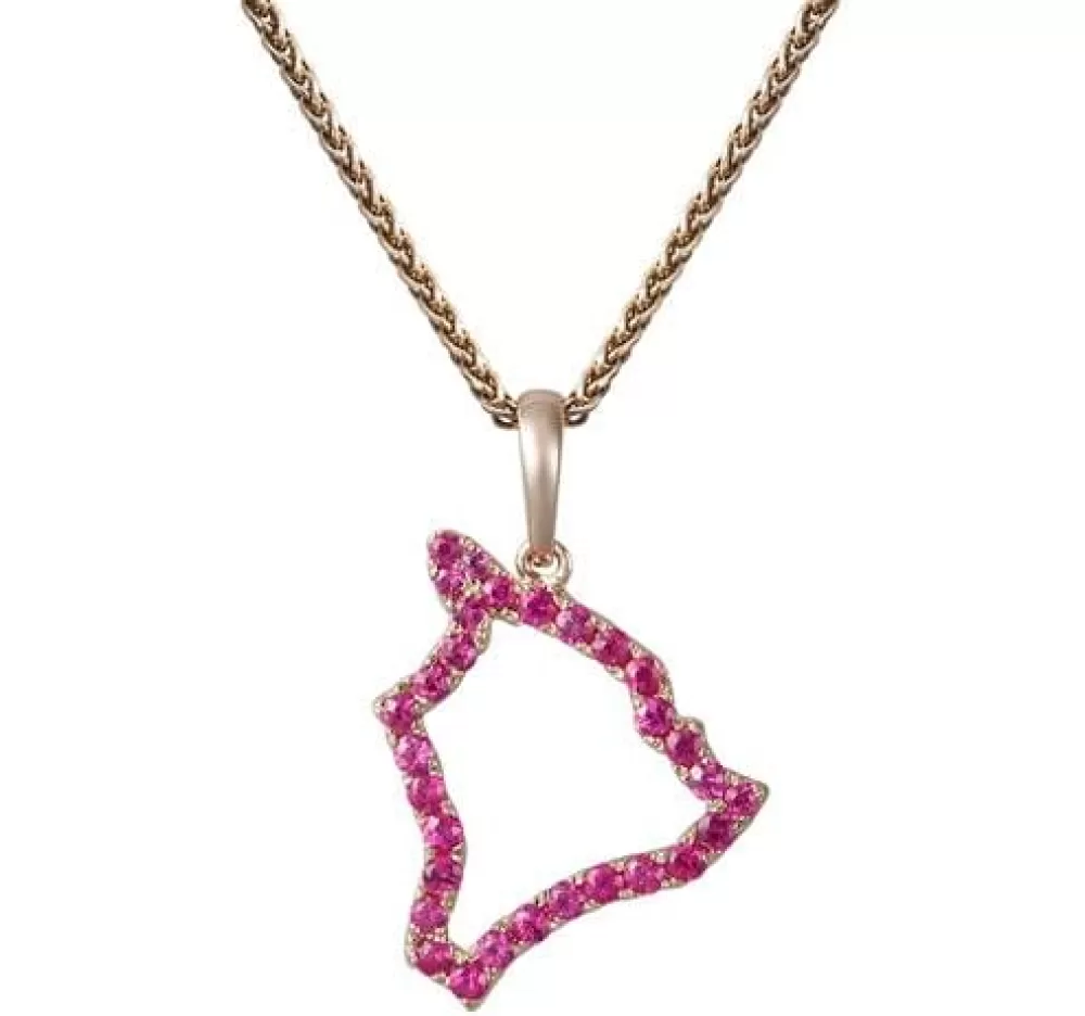 Hawaiian Jewelry | Denny Wong 14K "Hawaii" Pendant With 30 Pink Sapphire (Dark Red)