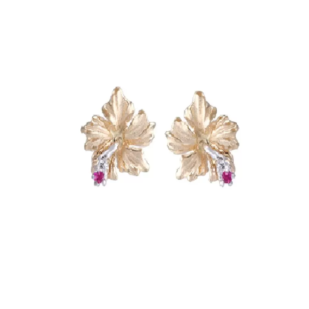 Earrings | Denny Wong 14K Hibiscus Earrings With 2 Rubies & 2 Diamonds