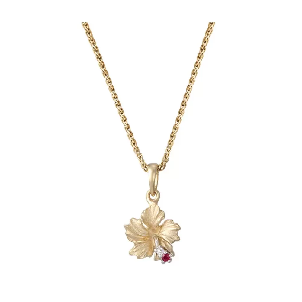 Pendants & Necklaces | Denny Wong 14K Hibiscus Pendant With .03Ct Ruby And 01Ct Diamond