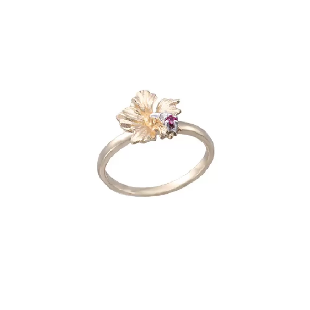 Rings | Denny Wong 14K Hibiscus Ring With 0.015Ct Ruby And 0.02Ct Diamond