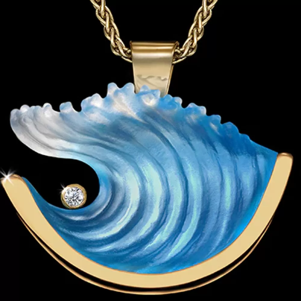 Pendants & Necklaces | Matt Bezak 14K Large Yellow Gold Wave Pendant With Diamond