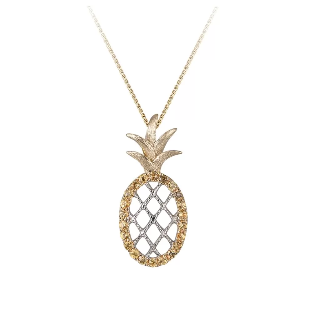 Hawaiian Jewelry | Denny Wong 14K "Pineapple" Pendant With 22 Yellow Sapphires