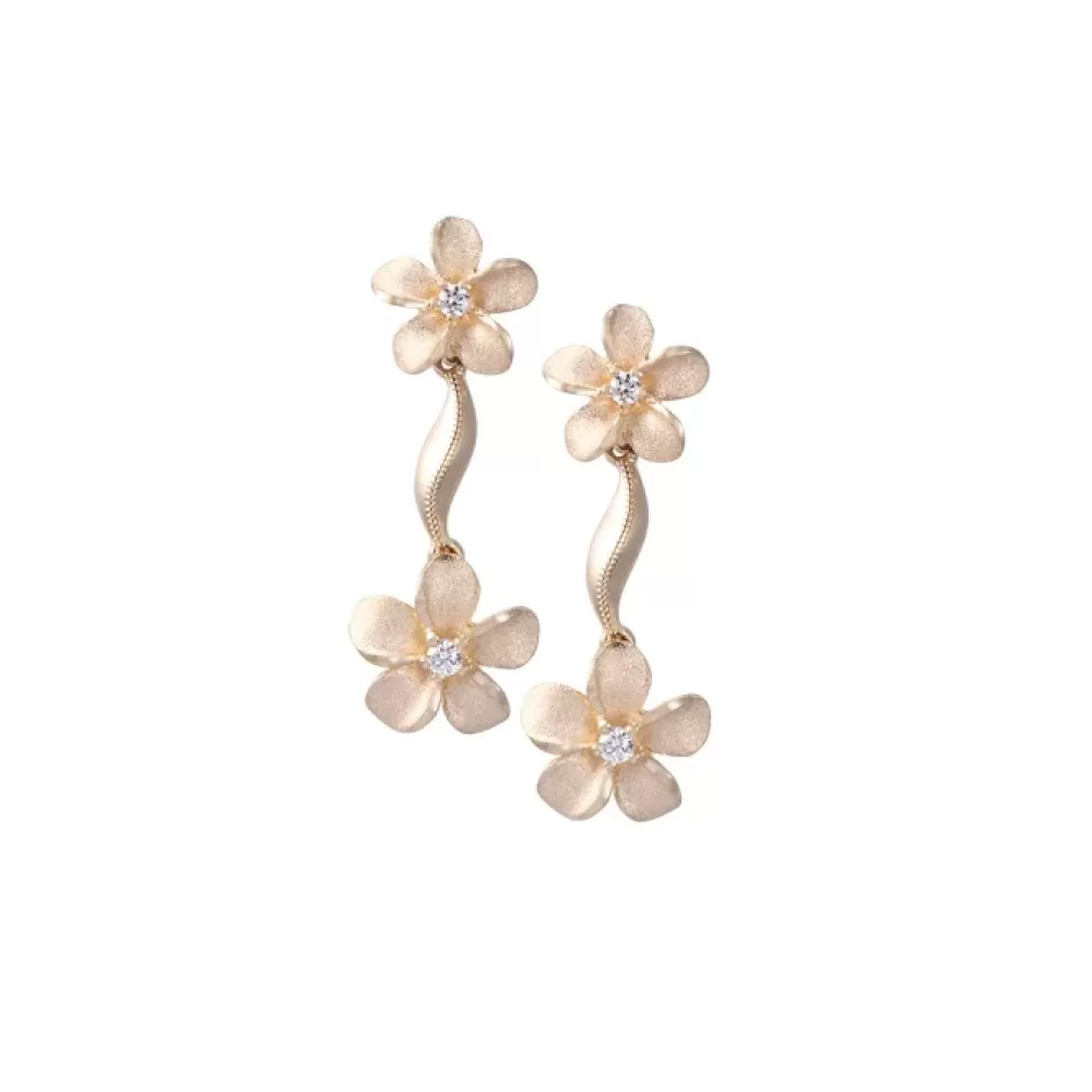 Earrings | Denny Wong 14K Plumeria Earrings With 4 Diamonds