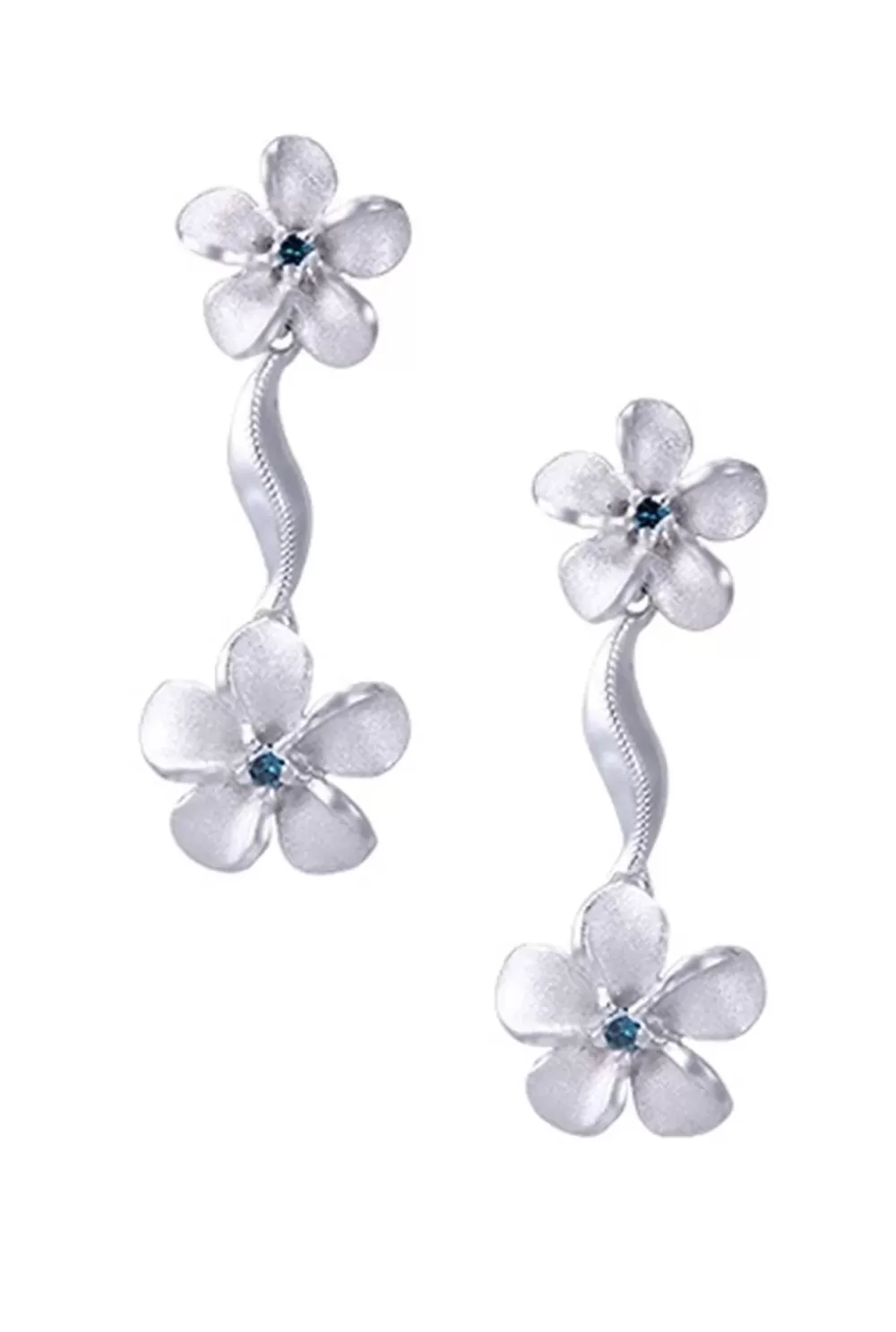 Earrings | Denny Wong 14K Plumeria Lei Earrings With 4 Blue Diamonds