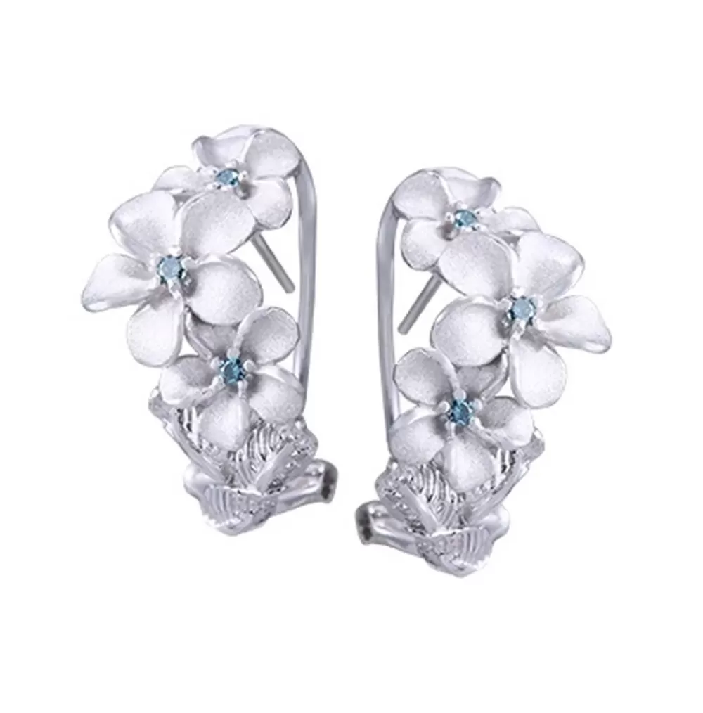 Earrings | Denny Wong 14K Plumeria Lei Earrings With 6 Blue Diamonds