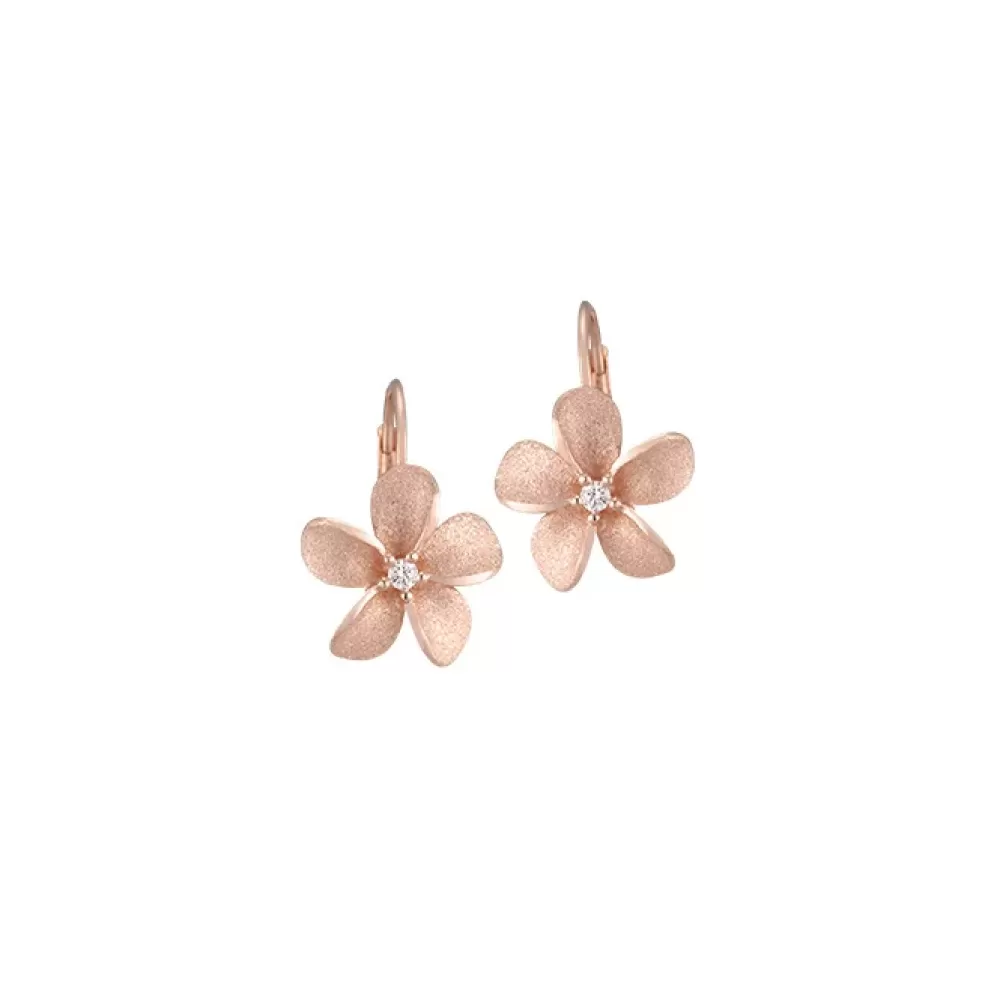 Earrings | Denny Wong 14K Rose Gold 11Mm Plumeria Earrings With 2 Diamonds