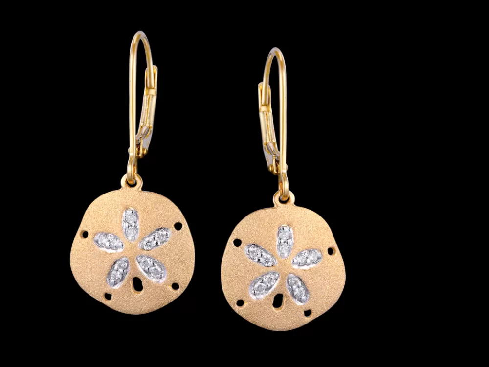 Hawaiian Jewelry | Denny Wong 14K Sand Dollar Earring With 20 Diamonds