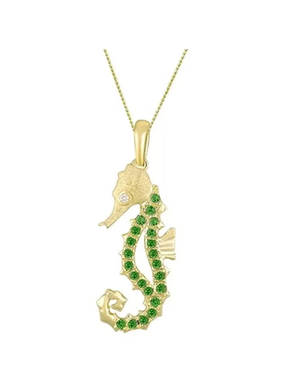 Hawaiian Jewelry | Denny Wong 14K Single Sea Horse Pendant With Diamond And 22 Tsavorites