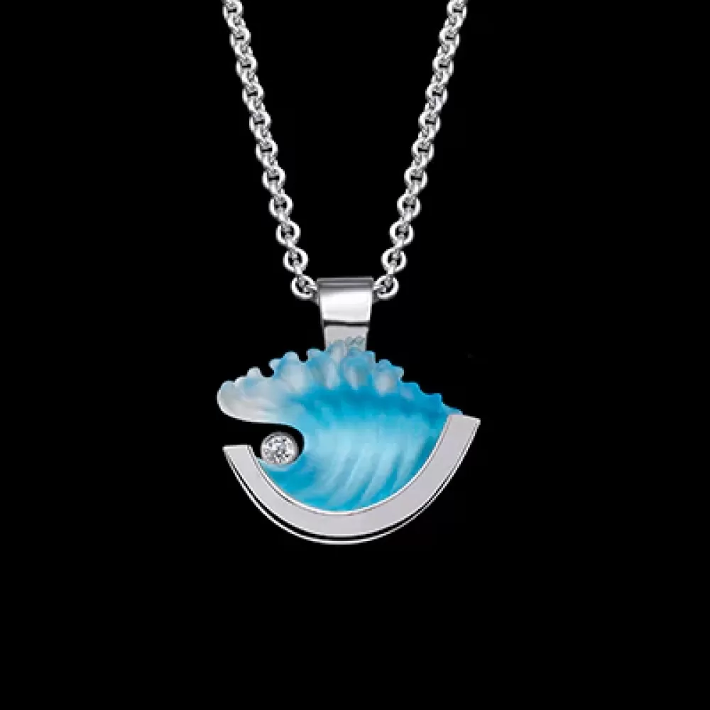 Pendants & Necklaces | Matt Bezak 14K Small White Gold Wave Pendant With Diamond