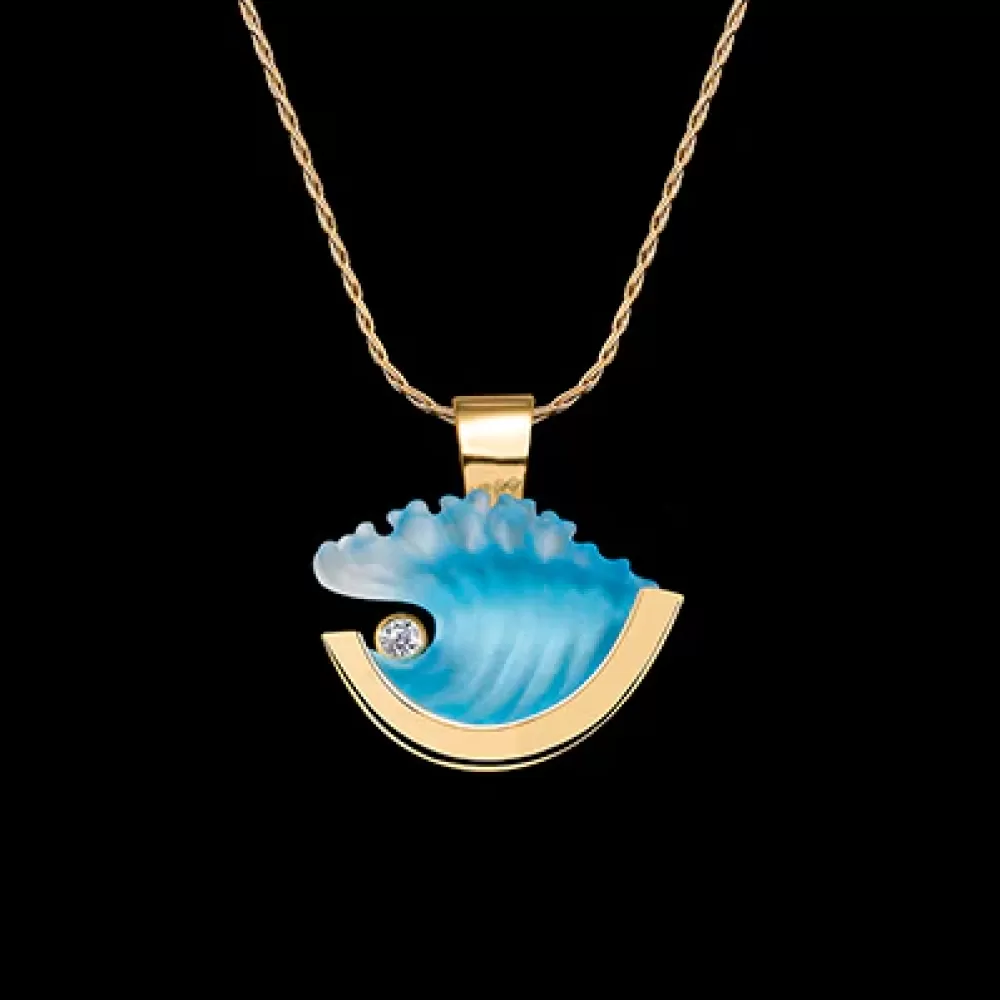 Pendants & Necklaces | Matt Bezak 14K Small Yellow Gold Wave Pendant With Diamond