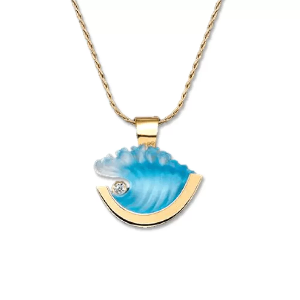 Pendants & Necklaces | Matt Bezak 14K Small Yellow Gold Wave Pendant With Diamond