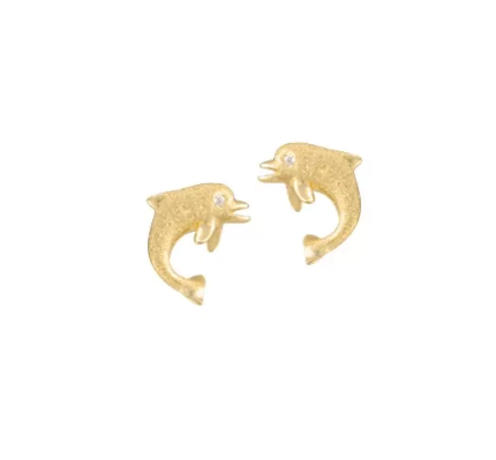 Earrings | Denny Wong 14K Stud Dolphin Earrings With 0.02 Carat Diamonds