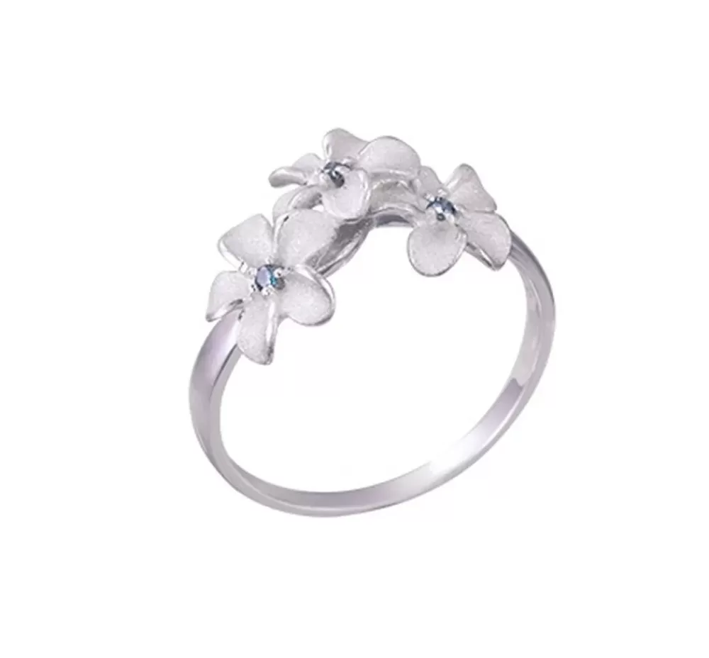 Rings | Denny Wong 14K White Gold 8Mm Plumeria Ring With 3 Blue Diamonds