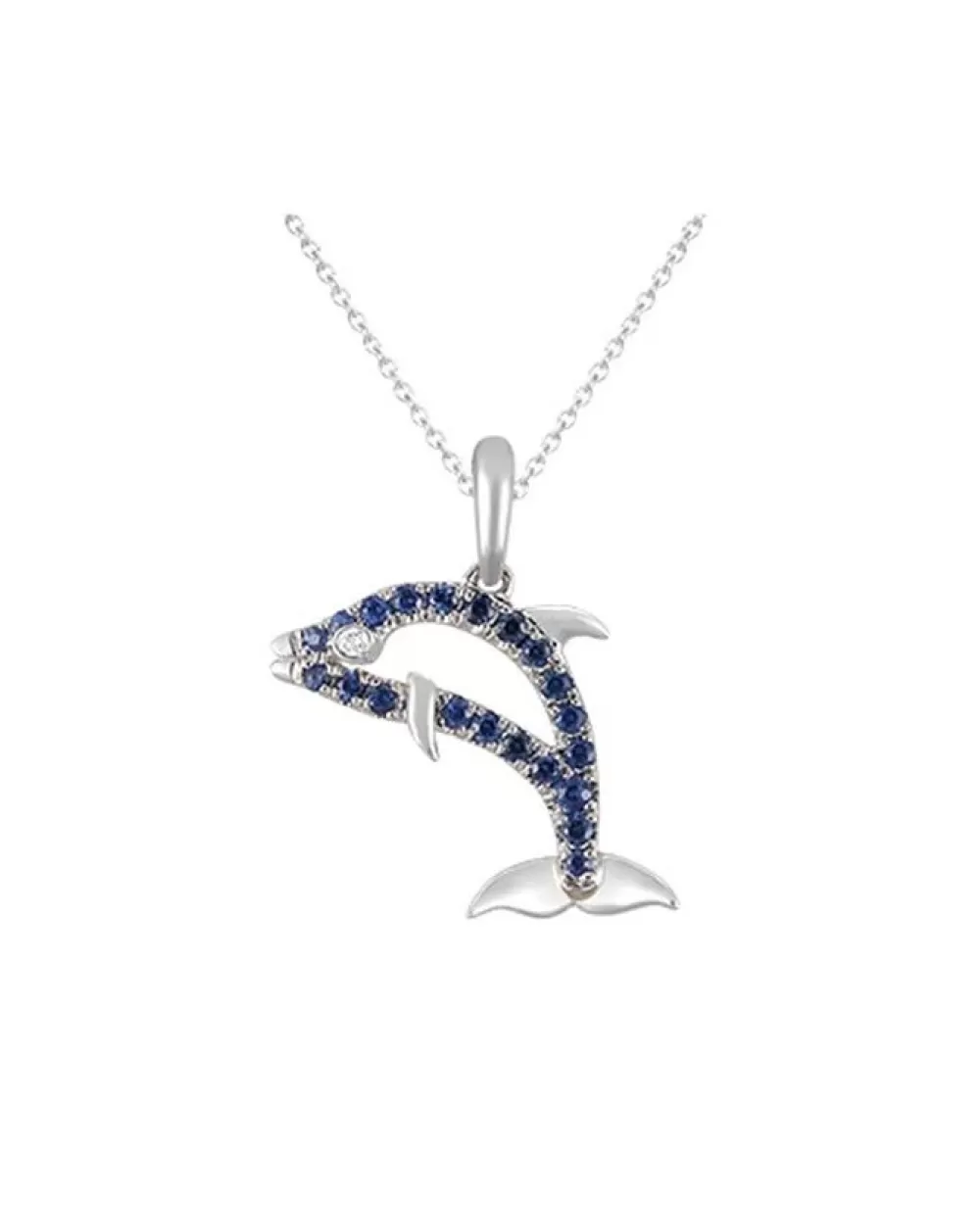 Pendants & Necklaces | Denny Wong 14K White Gold Dolphin Pendant With Diamond And Blue Sapphires