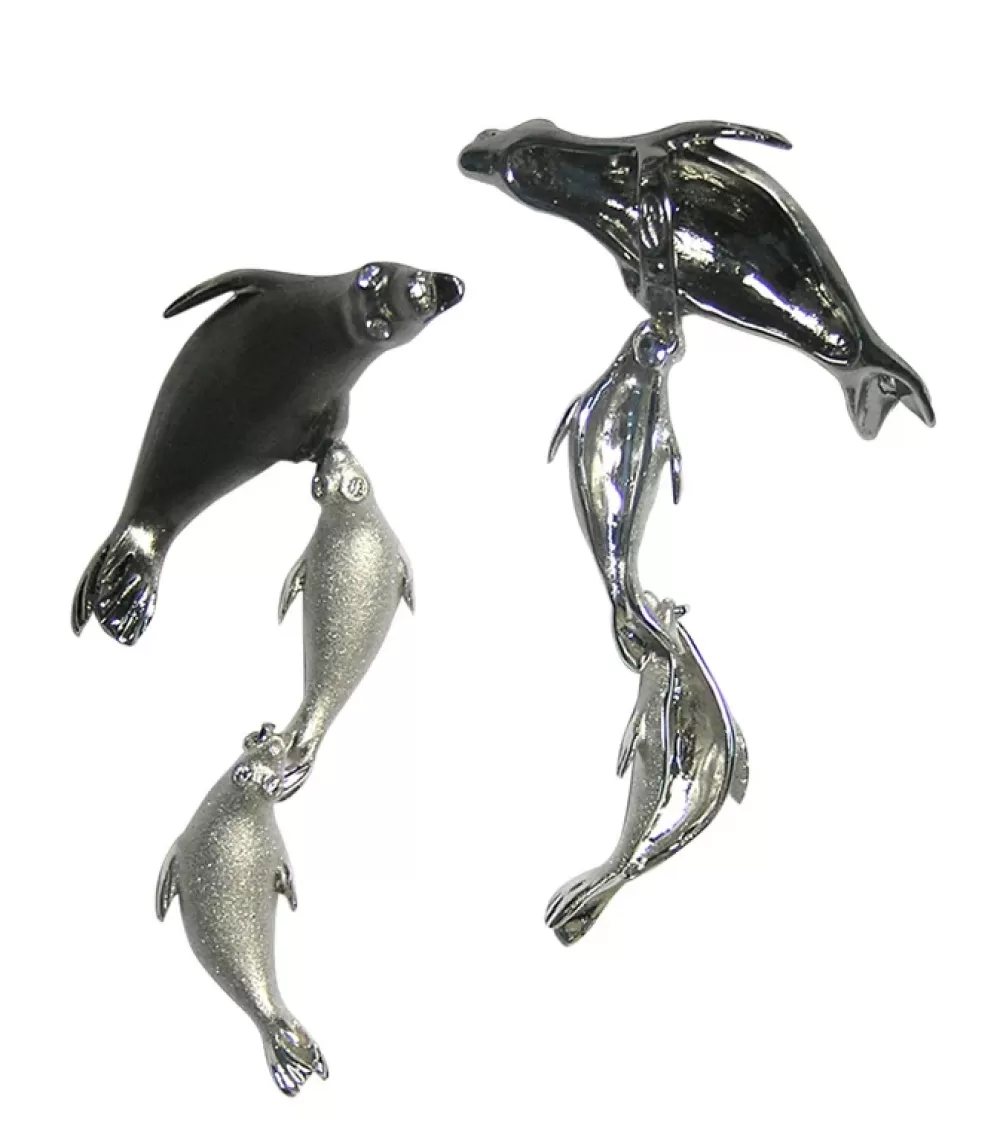 Pendants & Necklaces | Denny Wong 14K White Gold Mother And Babies Seal Pendant With 6 Diamonds In Black Rhodium