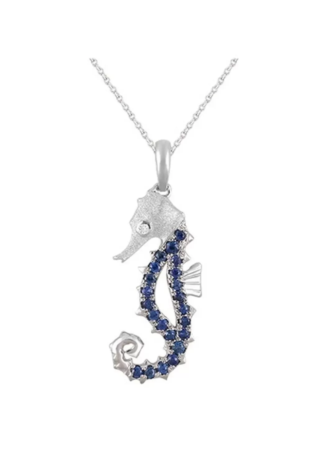 Pendants & Necklaces | Denny Wong 14K White Gold Single Sea Horse Pendant With Diamond And 22 Blue Sapphires