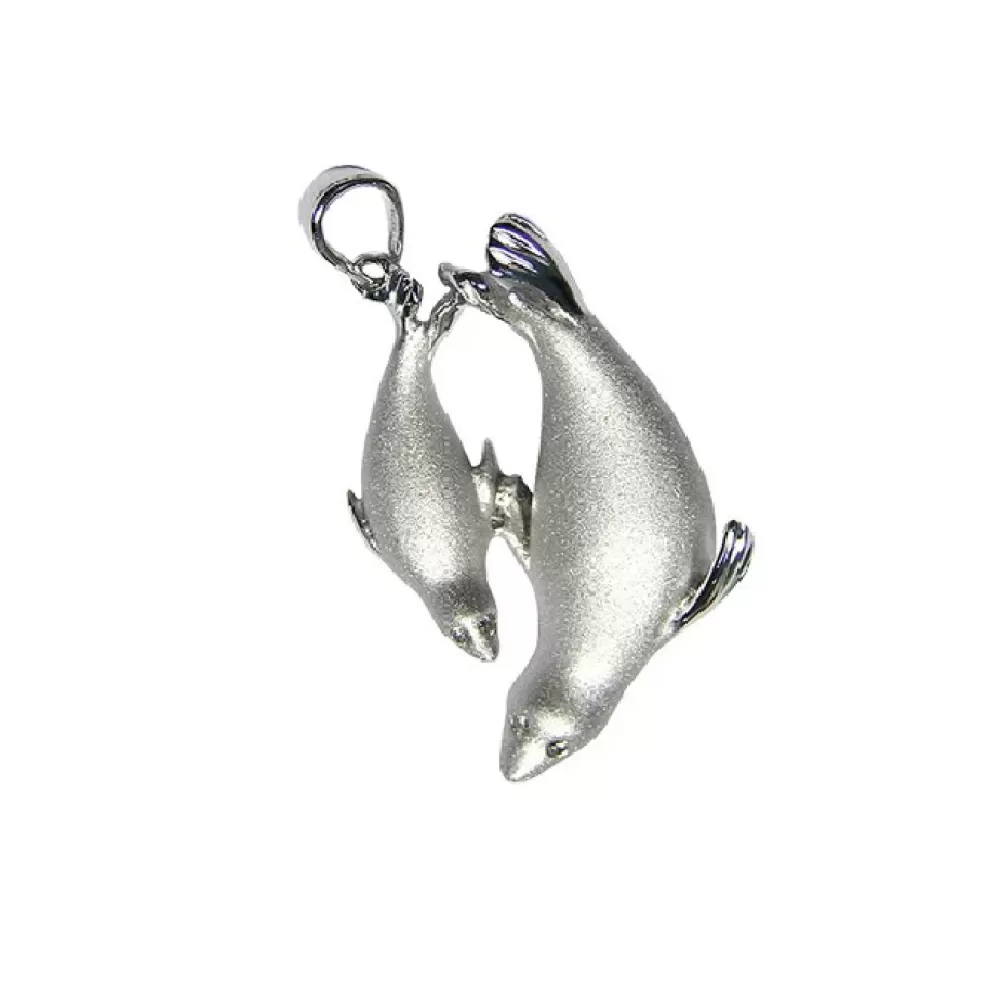 Pendants & Necklaces | Denny Wong 14K White Rhodium Mother And Baby Seal Pendant With 4 Diamonds