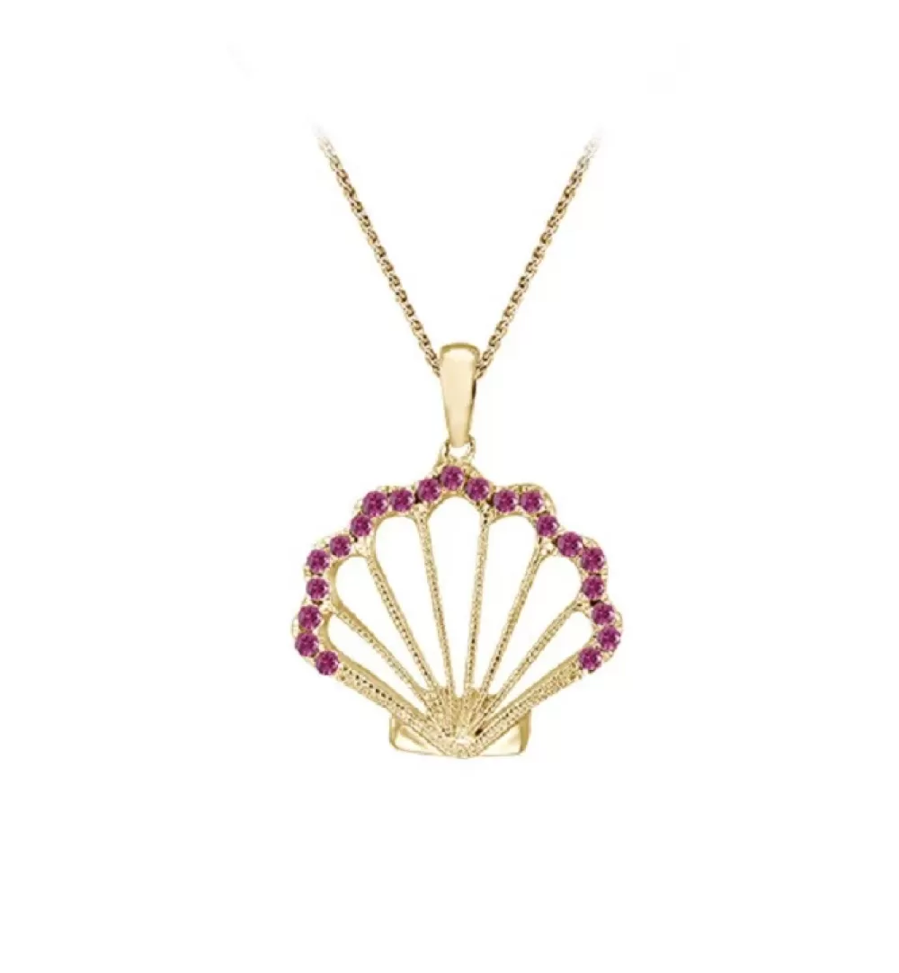 Pendants & Necklaces | Denny Wong 14K Yellow Gold Shell Pendant With 21 Hot Pink Sapphires