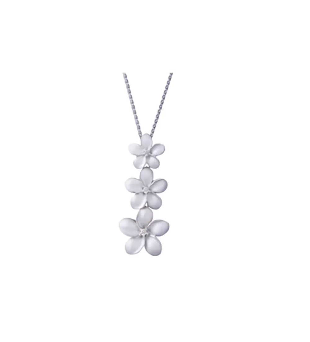 Hawaiian Jewelry | Denny Wong 14Kw 6, 8 & 10Mm Plumeria Lei Slide Pendant With 3 Diamonds
