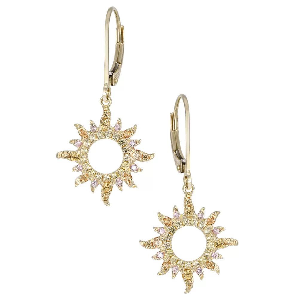 Pendants & Necklaces | Denny Wong 14Ky "Sunburst" Leverback Earrings With 74 Colored Sapphires
