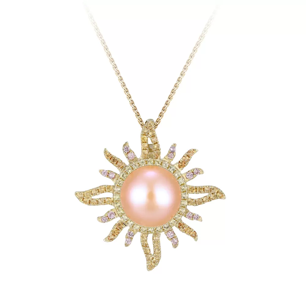 Pendants & Necklaces | Denny Wong 14Ky "Sunburst" Pendant With Colored Sapphires And Fresh Water Pearl