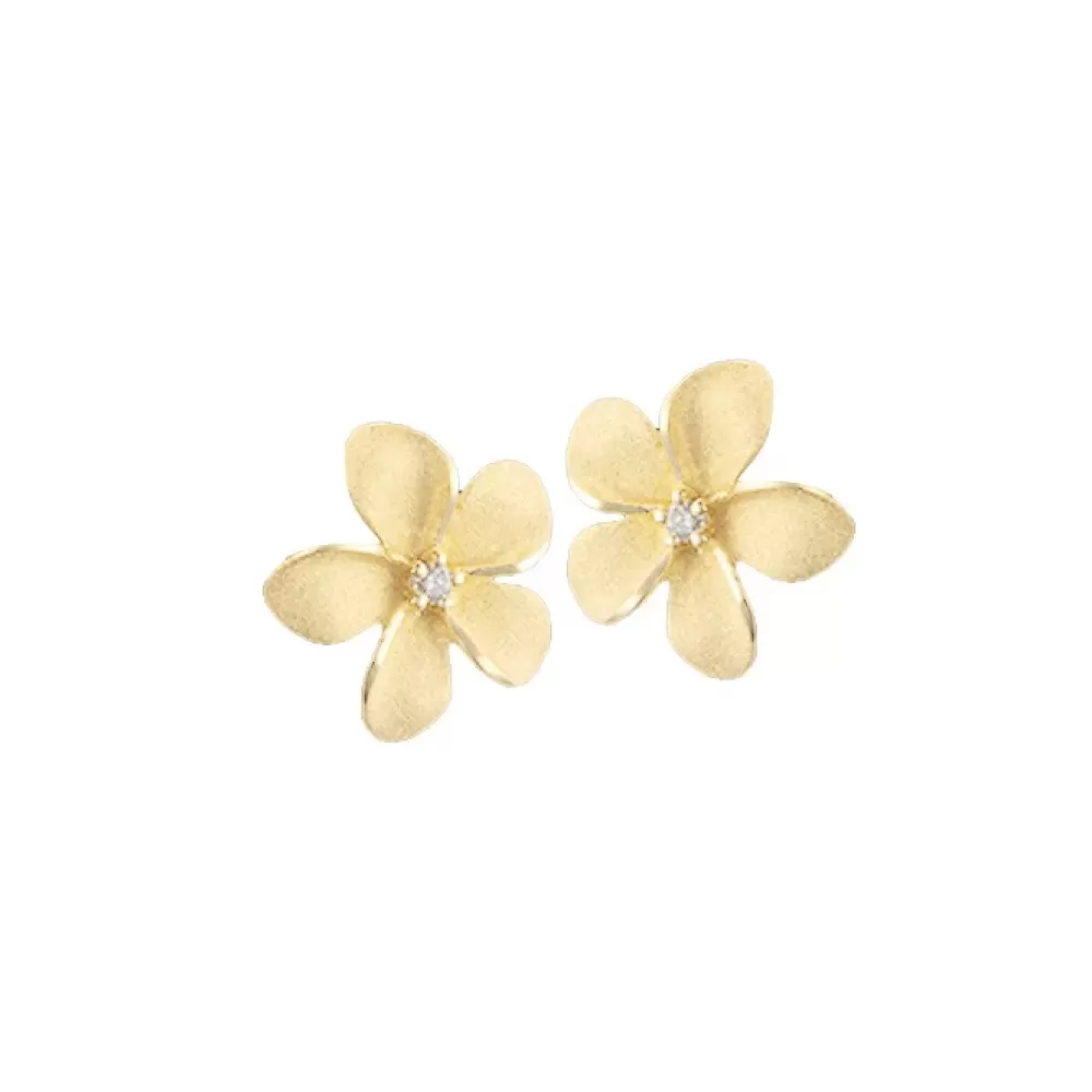 Earrings | Denny Wong 15Mm 14K Plumeria Earring With 2 Diamonds