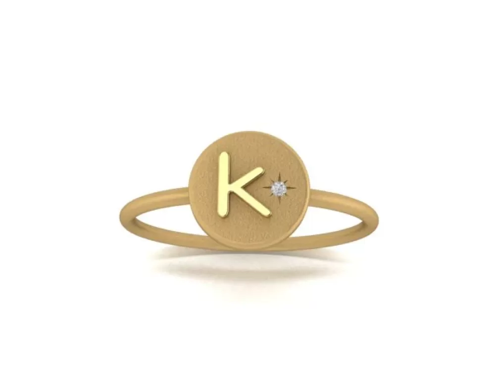 Rings | Kate Alexandra 18K Gold Initial Ring W/ Diamond