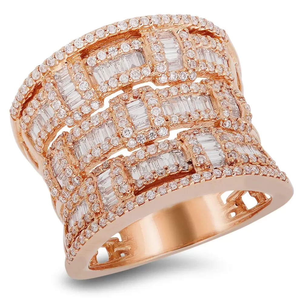 Rings | Michael John 18K Rose Gold Ring With 0.69 Ct Diamonds And 0.81 Ct Baguette Diamonds