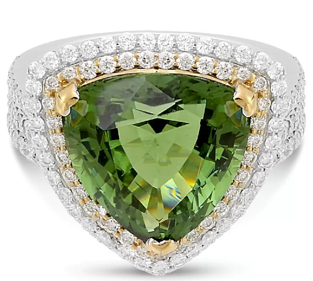 Rings | Michael John 18K White And Yellow Gold Ring With 0.99 Ct Diamonds And 8.00 Ct Tourmaline
