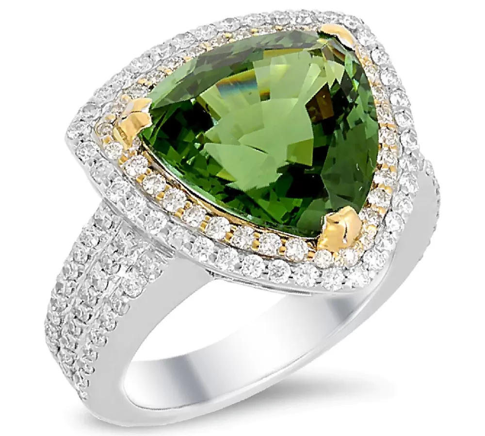 Rings | Michael John 18K White And Yellow Gold Ring With 0.99 Ct Diamonds And 8.00 Ct Tourmaline