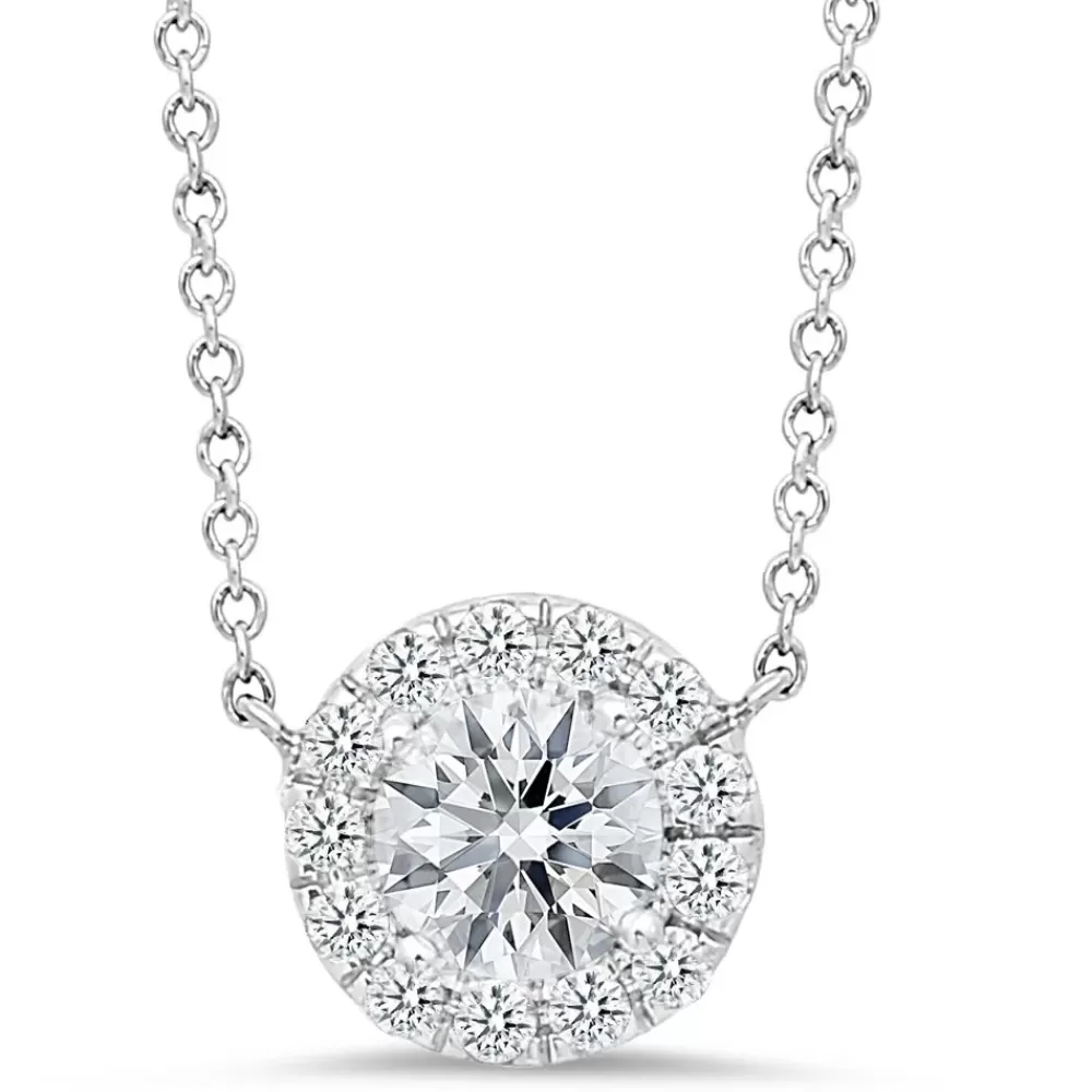 Pendants & Necklaces | Michael John 18K White Gold Pendant With 0.15Ct Diamonds And .45Ct Diamond Center