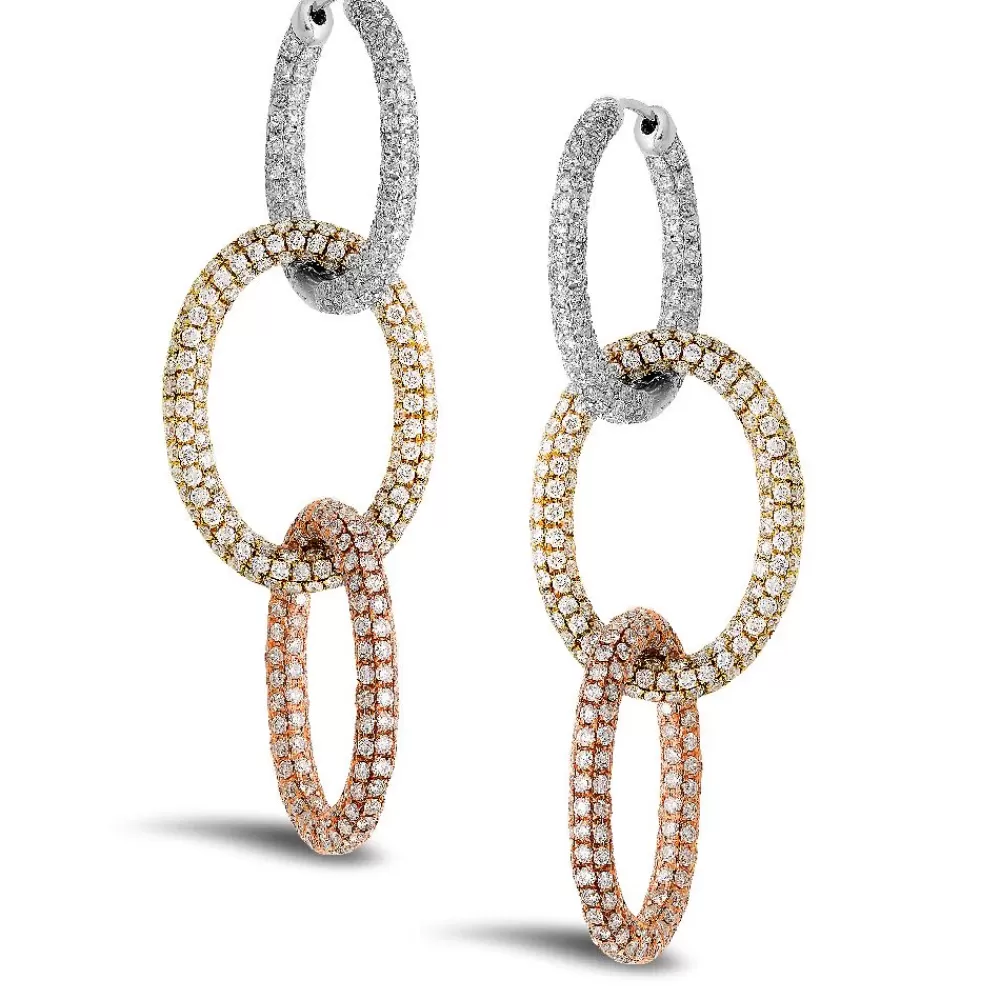 Earrings | Michael John 18K White, Yellow And Rose Gold Earrings With 8.90 Ct Diamonds