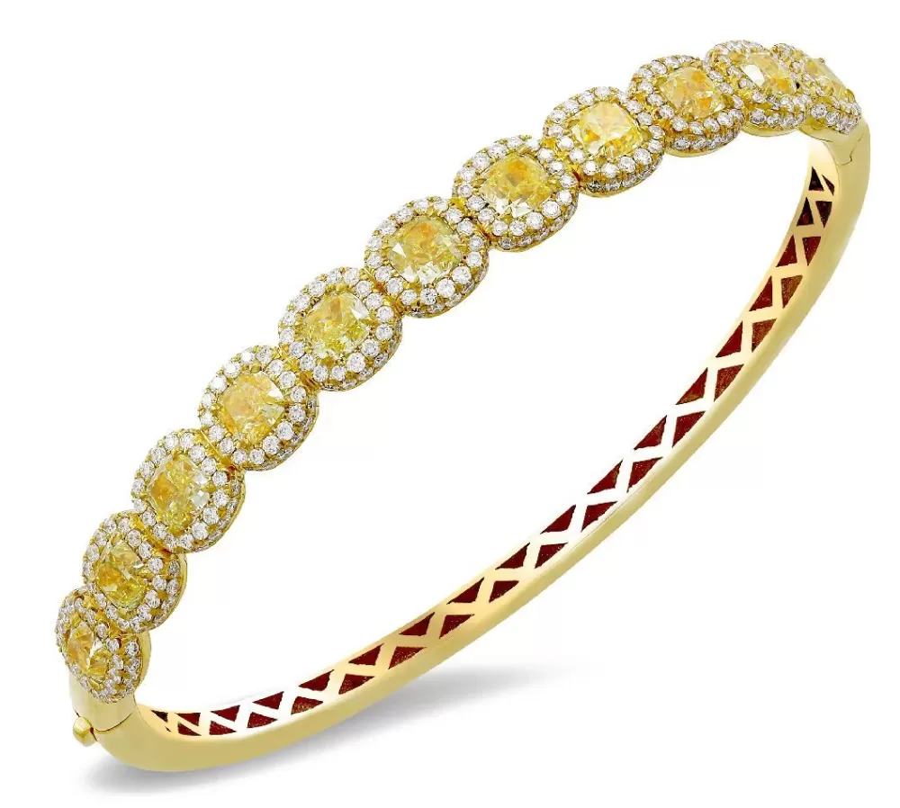 Bangles & Bracelets | Michael John 18K Yellow Gold Bangle With 1.24 Ct Diamonds And 11 Pc 4.61 Ct Yellow Diamonds