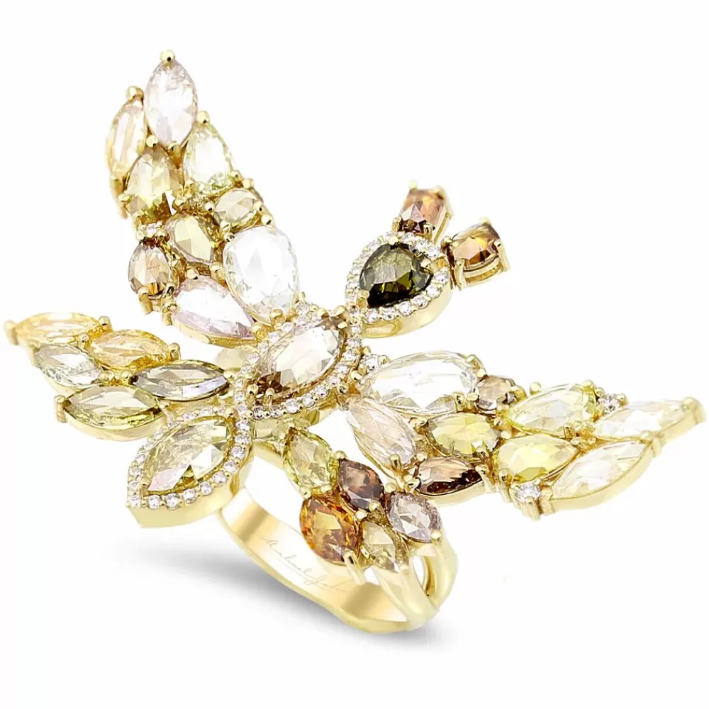 Rings | Michael John 18K Yellow Gold Butterfly Ring With 0.45 Carat And 6.57 Carat Diamonds