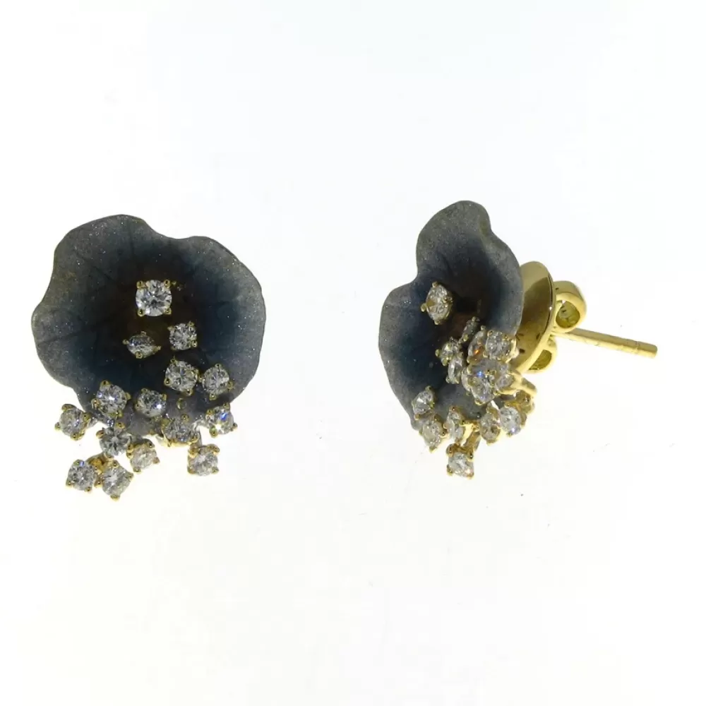 Earrings | Elliott Chandler 18K Yellow Gold Diamond .66 Carat Weight Total Gray Leaf Earrings