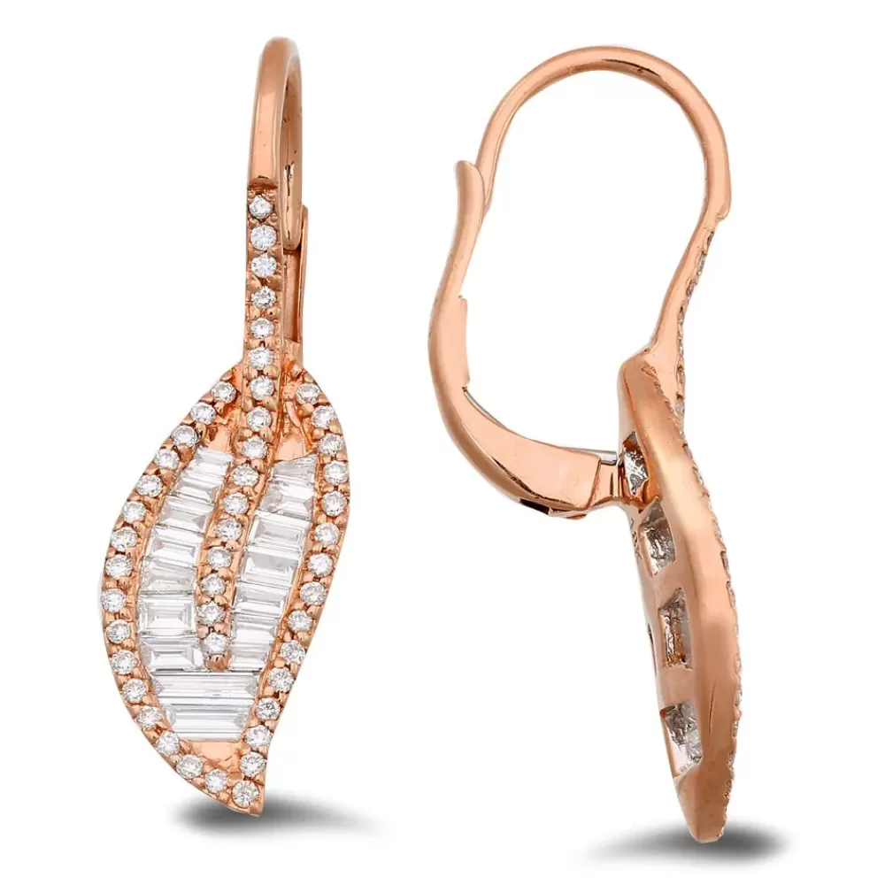 Earrings | Michael John 18K Yellow Gold Earrings With 0.53 Ct Diamonds And 0.71 Ct Baguette Diamonds