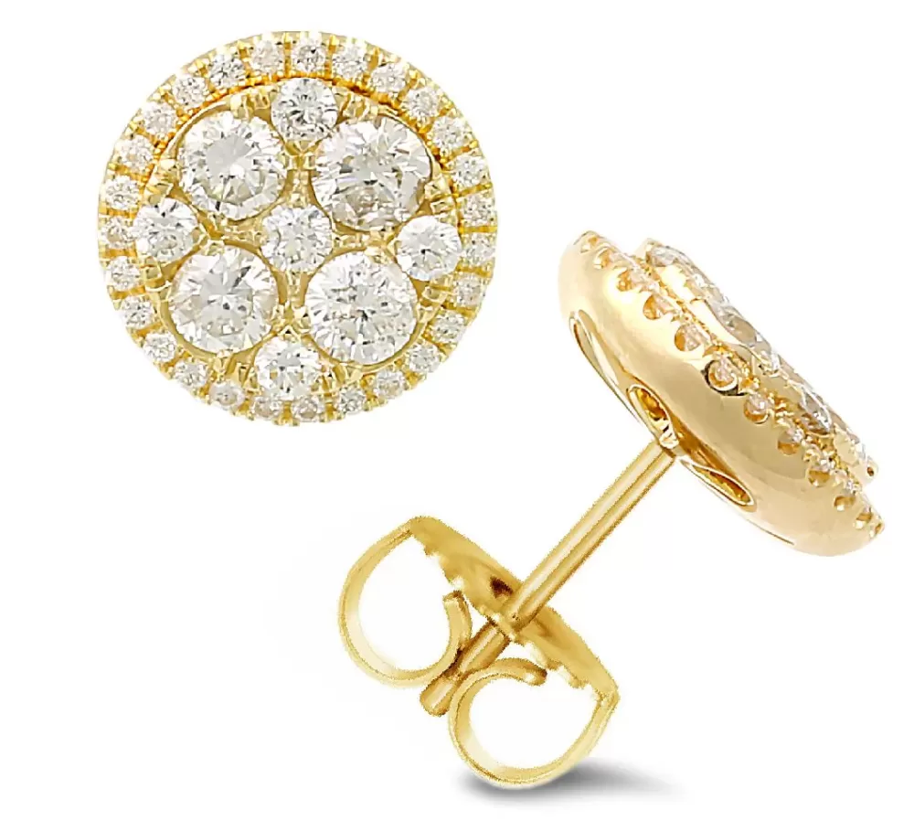 Earrings | Michael John 18K Yellow Gold Stud Earrings With 72 Pcs 1.08Ct Diamonds