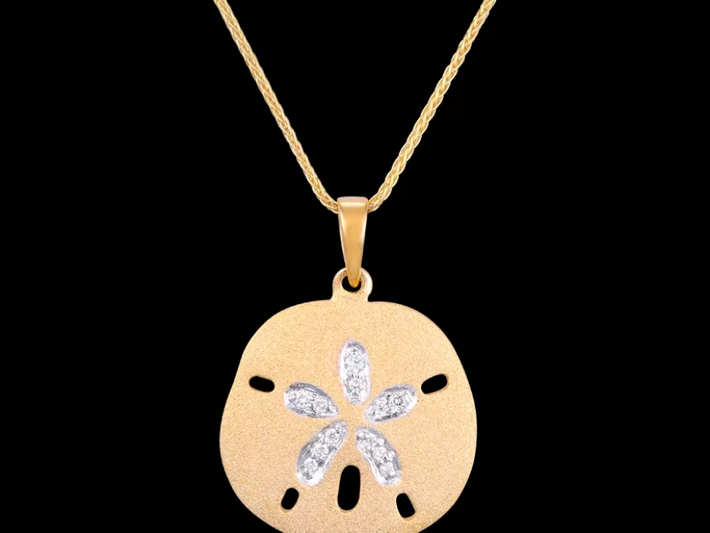 Hawaiian Jewelry | Denny Wong 21Mm 14K Sand Dollar Pendant With 12 Diamonds